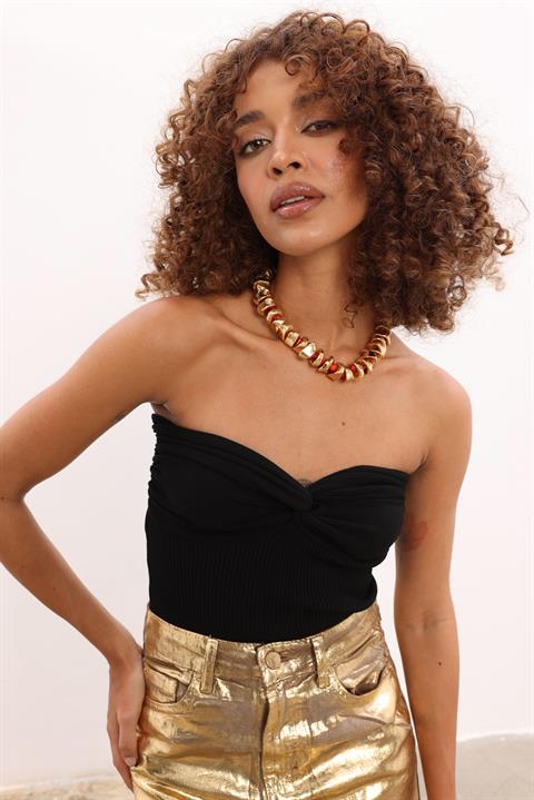 Sleeveless Tube Tops With Gathered Detail Black