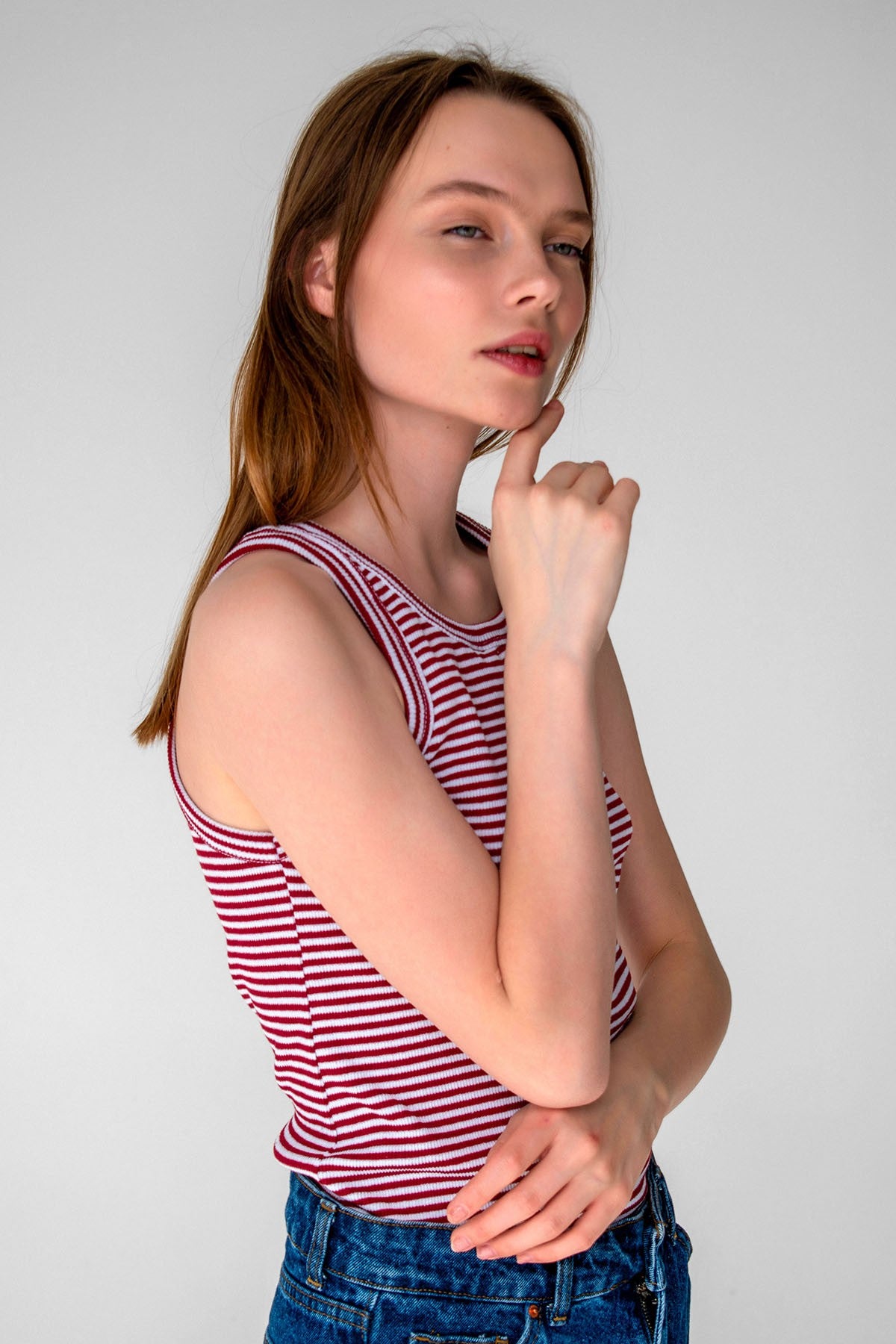 Striped Ribbed Halter Neck Tank Tops Red, White
