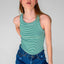 Striped Ribbed Halter Neck Tank Tops Green, White