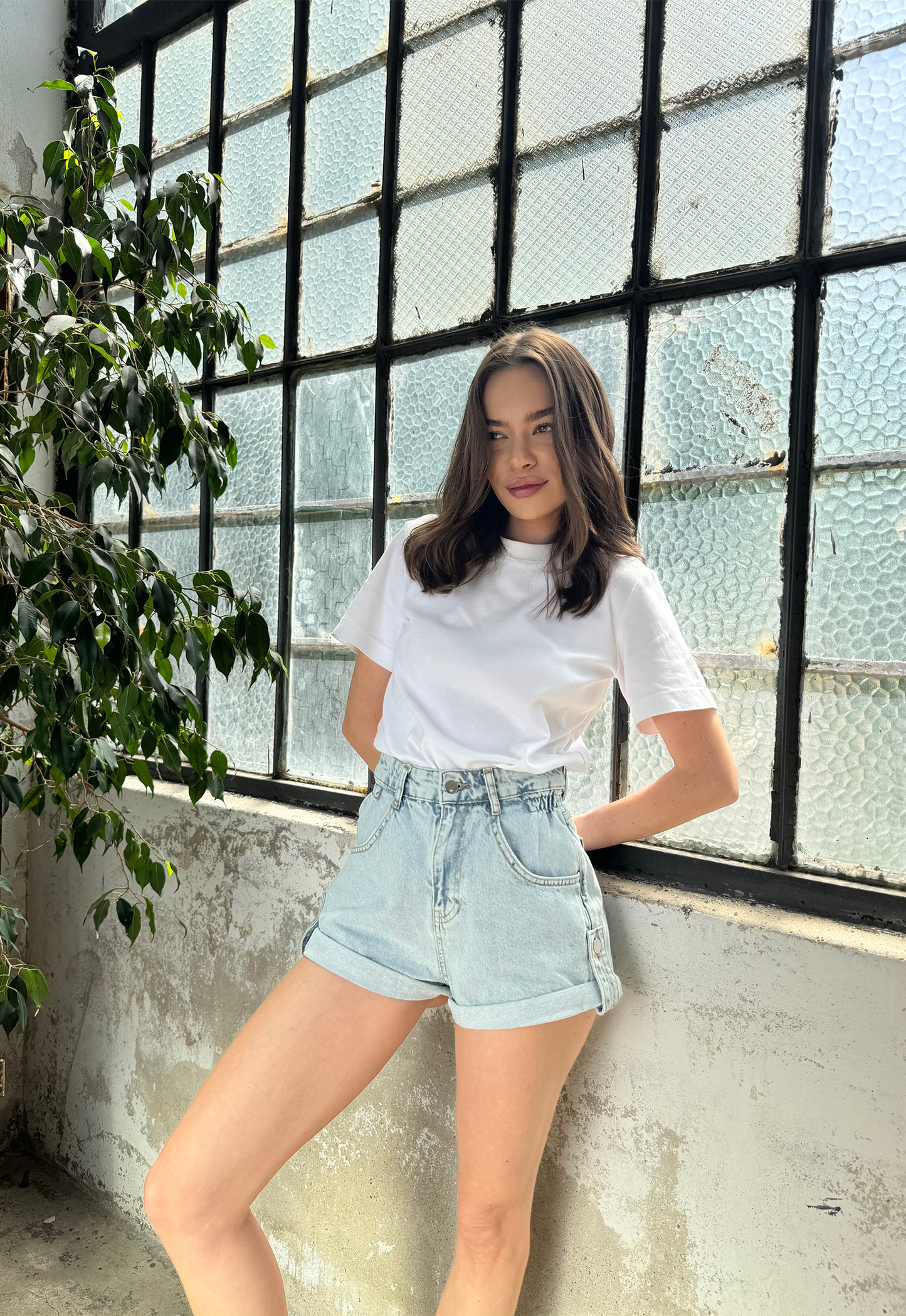 Denim Summer Shorts Buttoned Blue