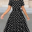 Short Sleeve Polka Dot Midi Dress Black