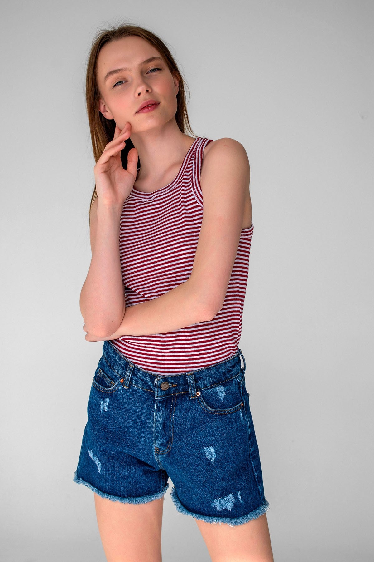 Striped Ribbed Halter Neck Tank Tops Red, White