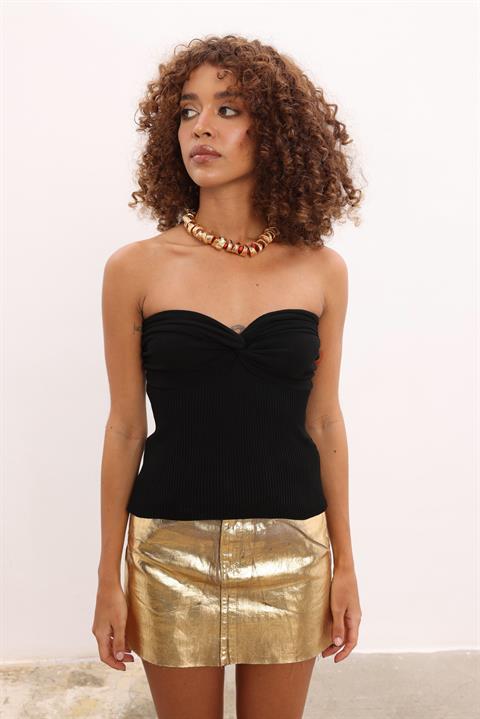 Sleeveless Tube Tops With Gathered Detail Black