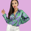 Long Sleeve Satin Shirt Oversized Purple and Green