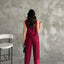 Gold Buttoned Vest Pleated Trousers Set Burgundy