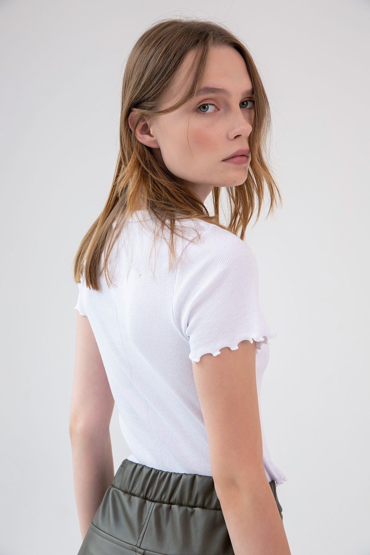 Ruffle Detailed Crop Top White