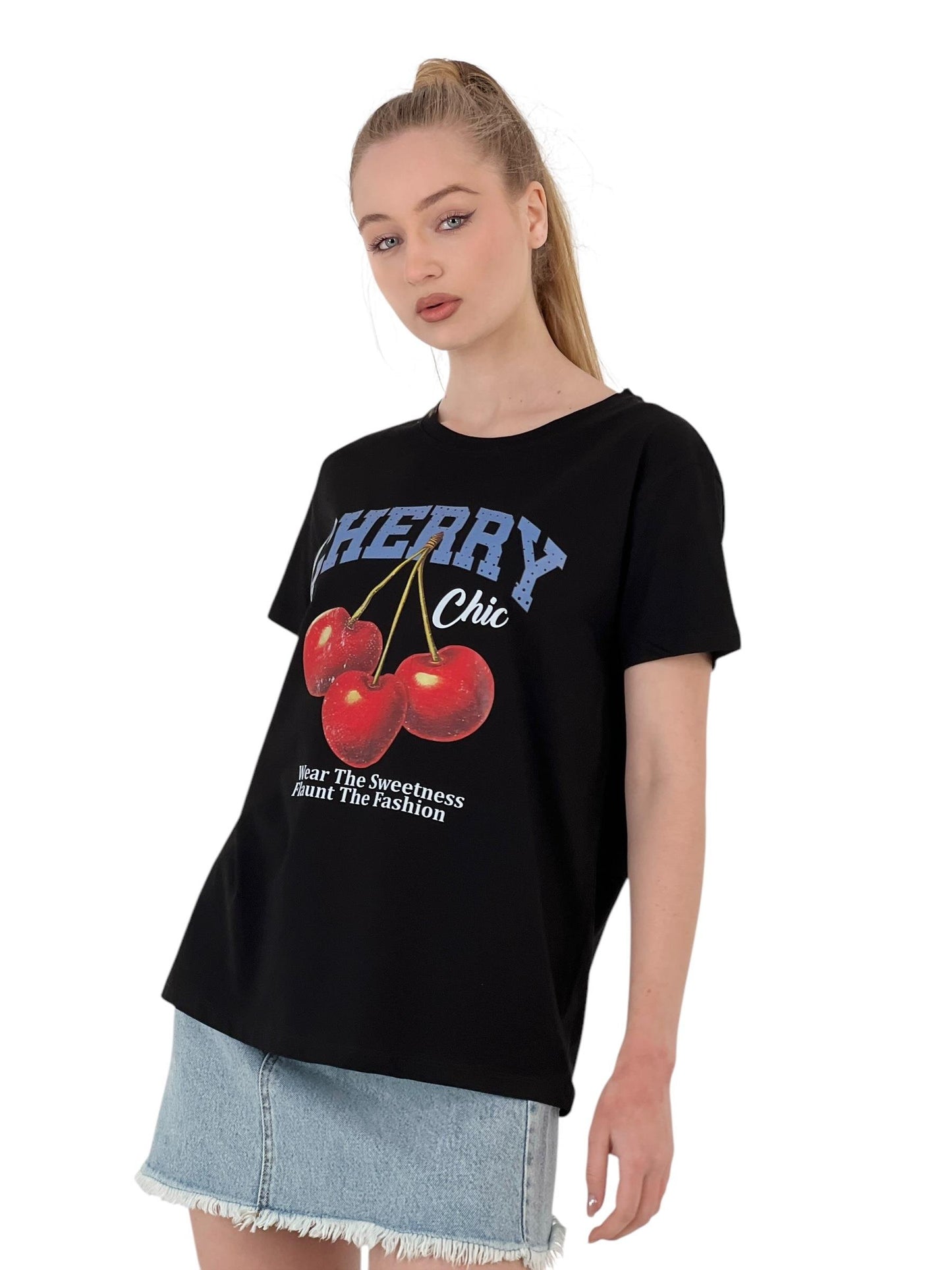 Chic Printed Oversized Tshirt Black