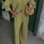 Embossed Striped Long Sleeve Shirt with Pants Set Peanut Green