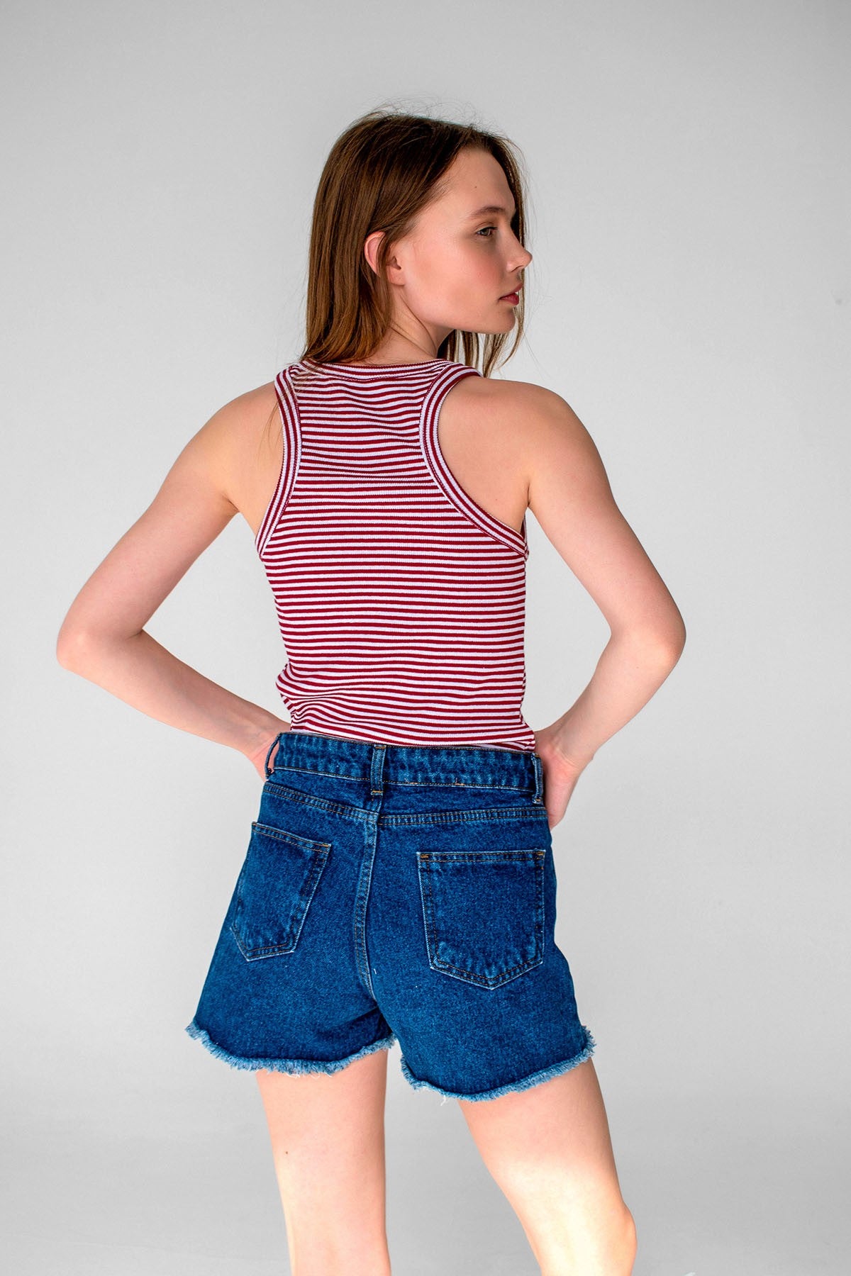 Striped Ribbed Halter Neck Tank Tops Red, White