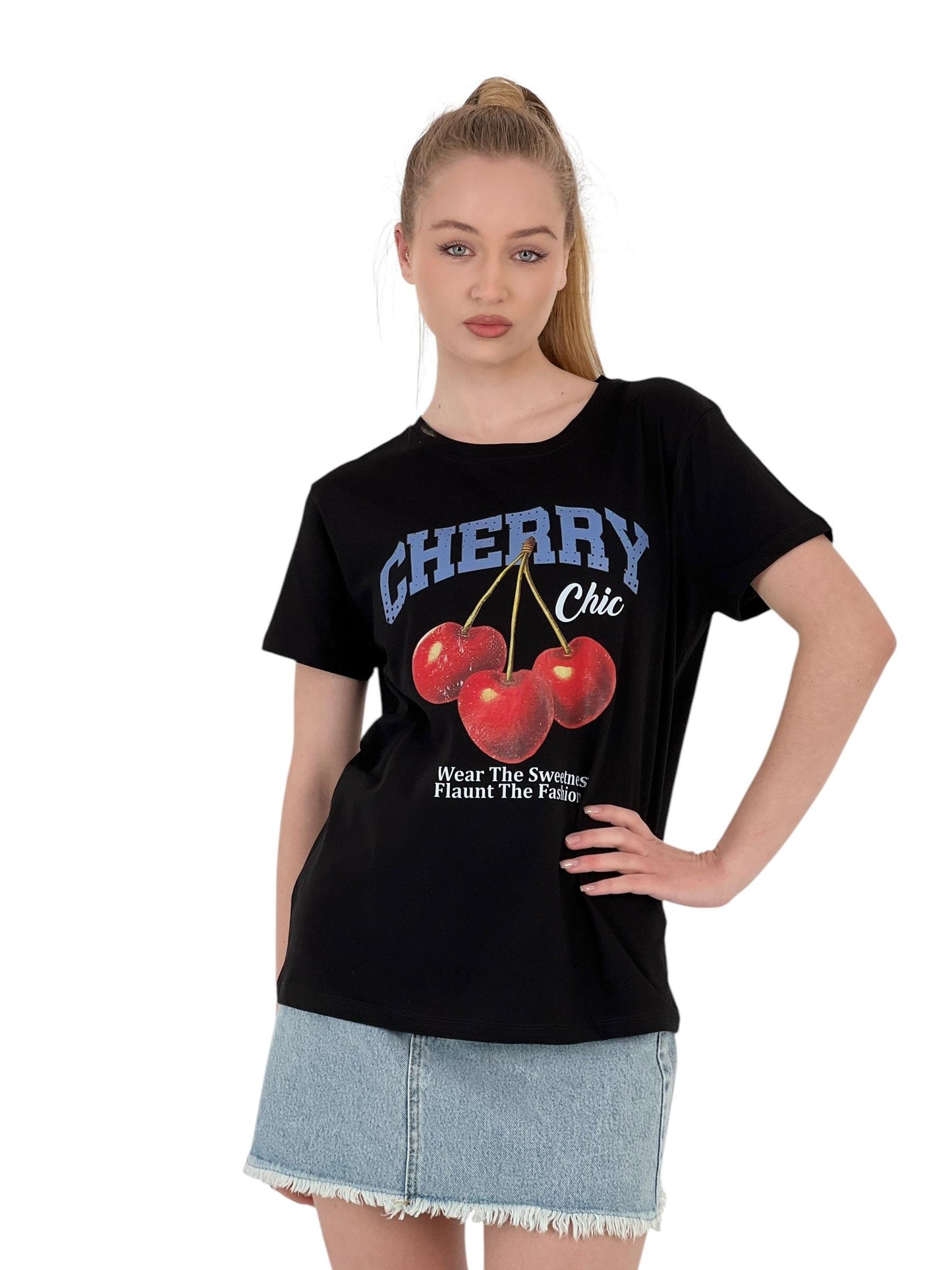 Chic Printed Oversized Tshirt Black