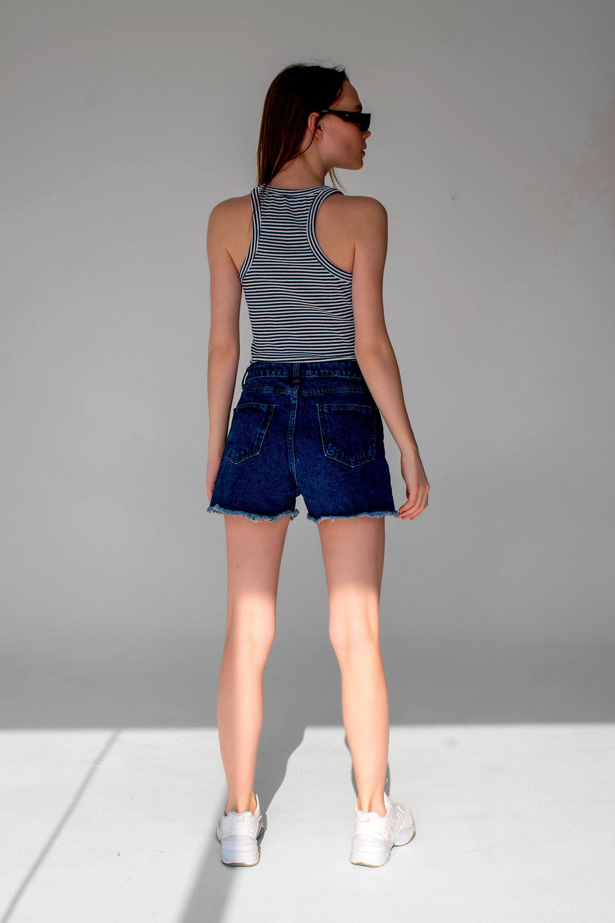 Striped Ribbed Halter Neck Tank Tops Black, White