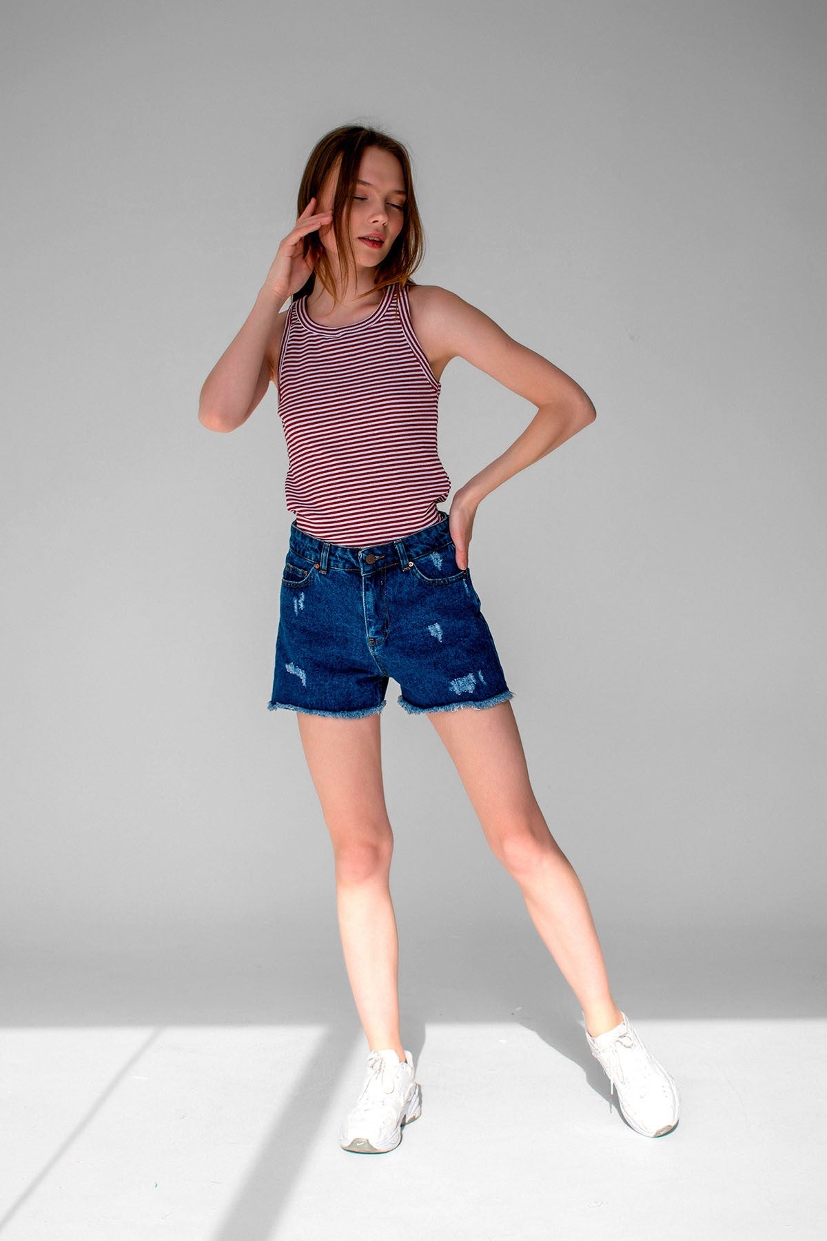 Striped Ribbed Halter Neck Tank Tops Red, White