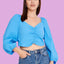 Long Sleeve Solid Color Regular Blouse Blue