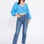 Long Sleeve Solid Color Regular Blouse Blue