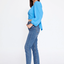 Long Sleeve Solid Color Regular Blouse Blue