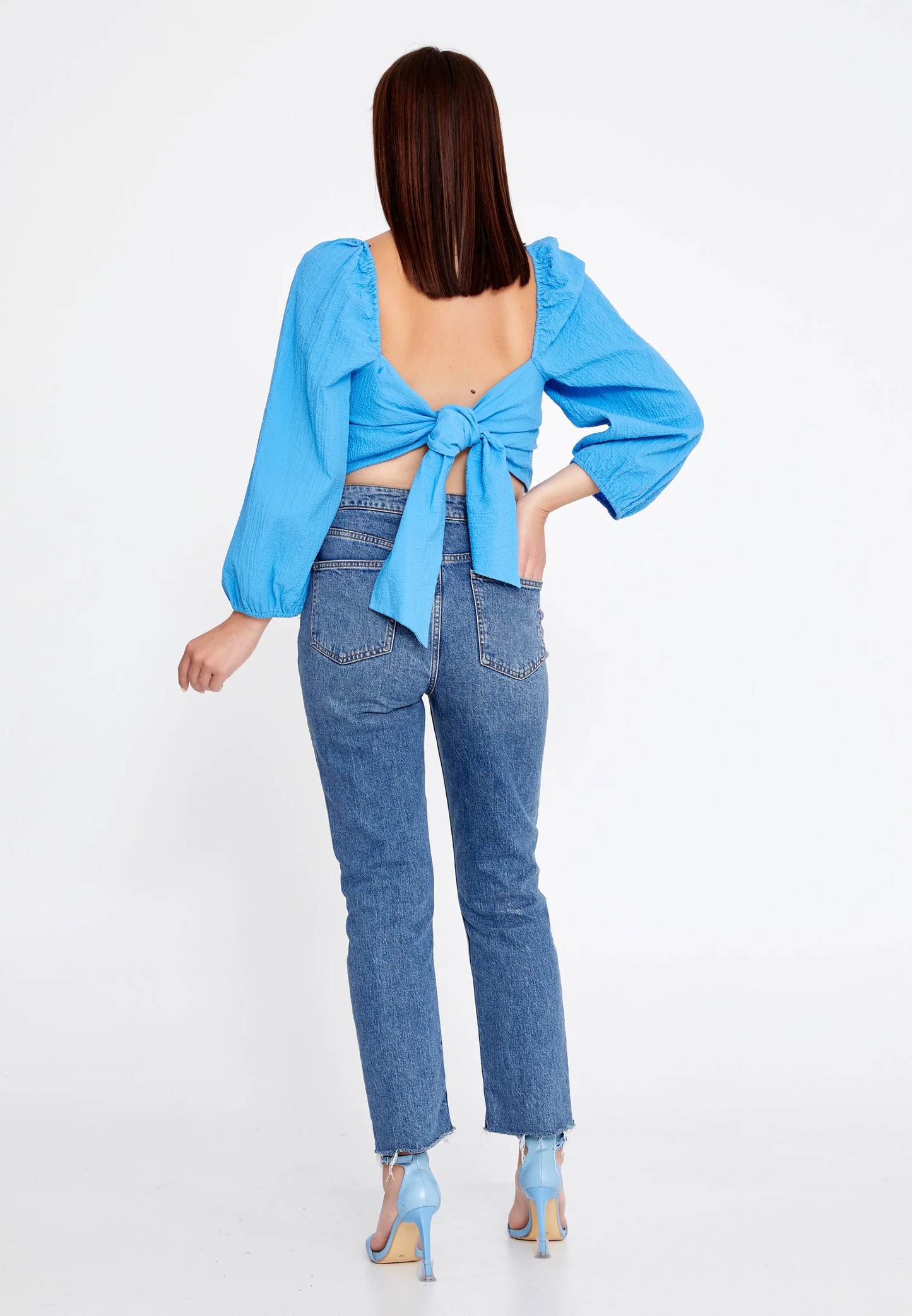 Long Sleeve Solid Color Regular Blouse Blue