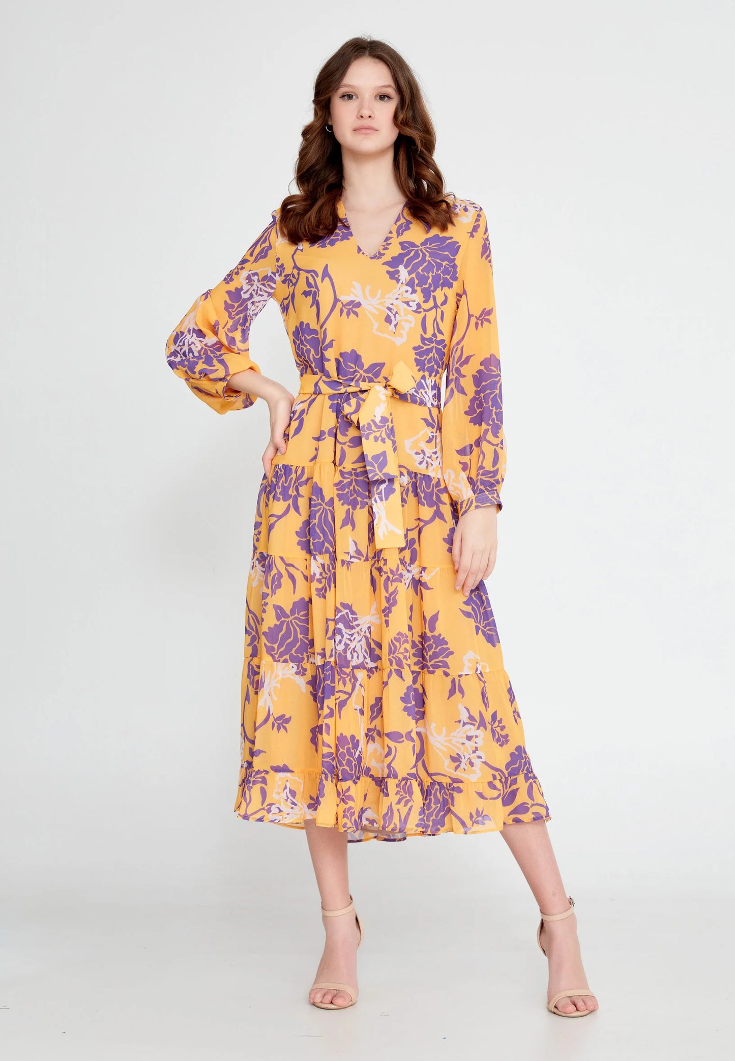 Long Sleeve Midi Chiffon Column Regular Casual Dress