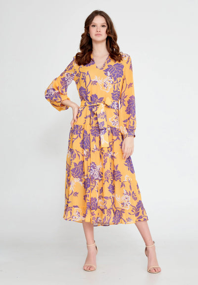 Long Sleeve Midi Chiffon Column Regular Casual Dress