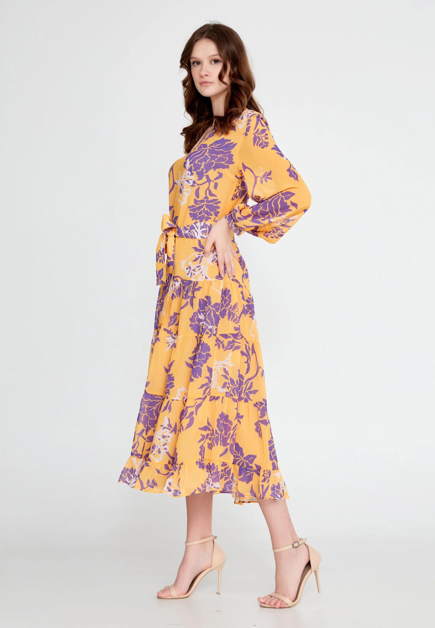 Long Sleeve Midi Chiffon Column Regular Casual Dress