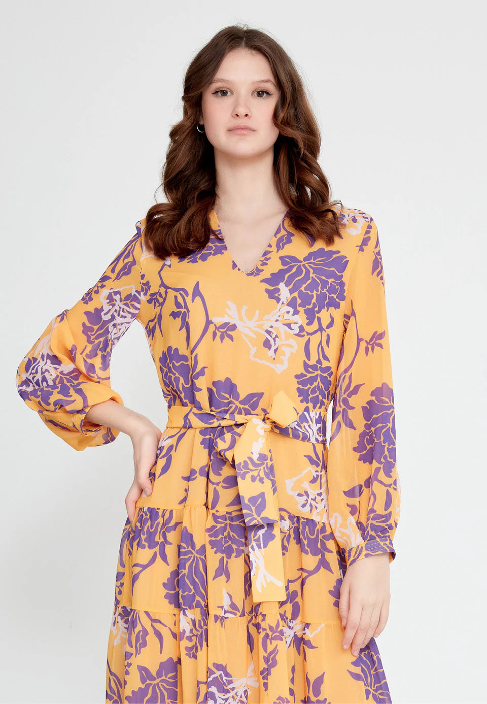 Long Sleeve Midi Chiffon Column Regular Casual Dress