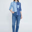Mid-Length Striped Regular Shirt Blue