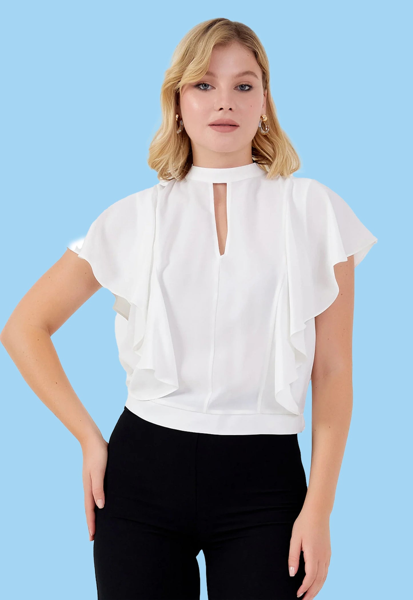 Short Sleeve Solid Color Regular Blouse White