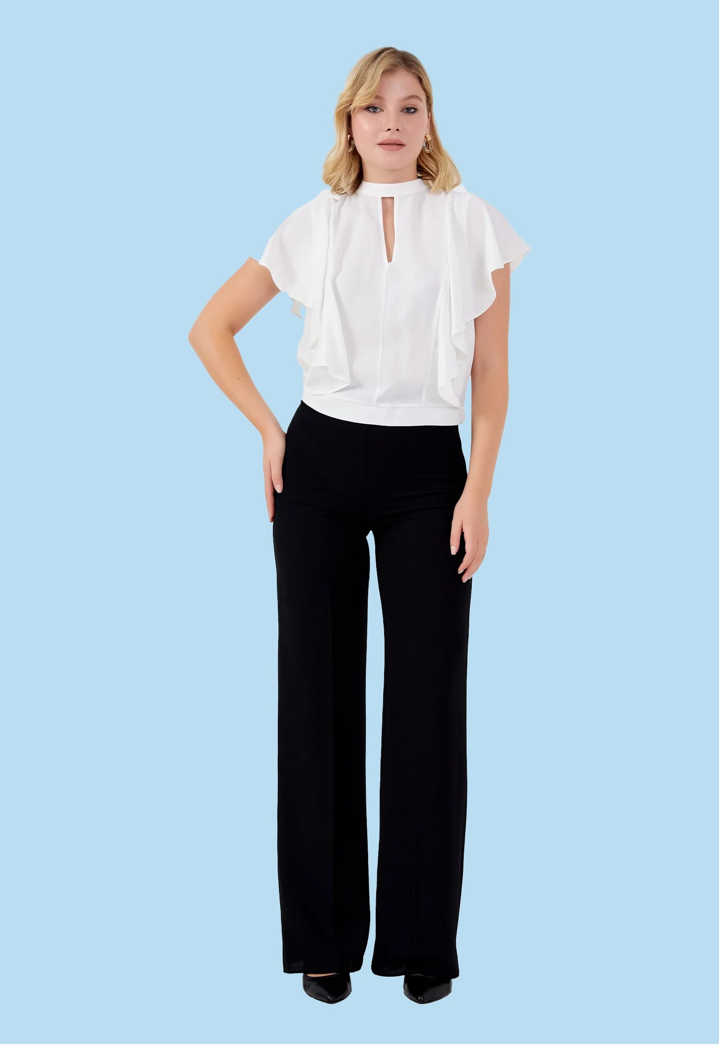 Short Sleeve Solid Color Regular Blouse White