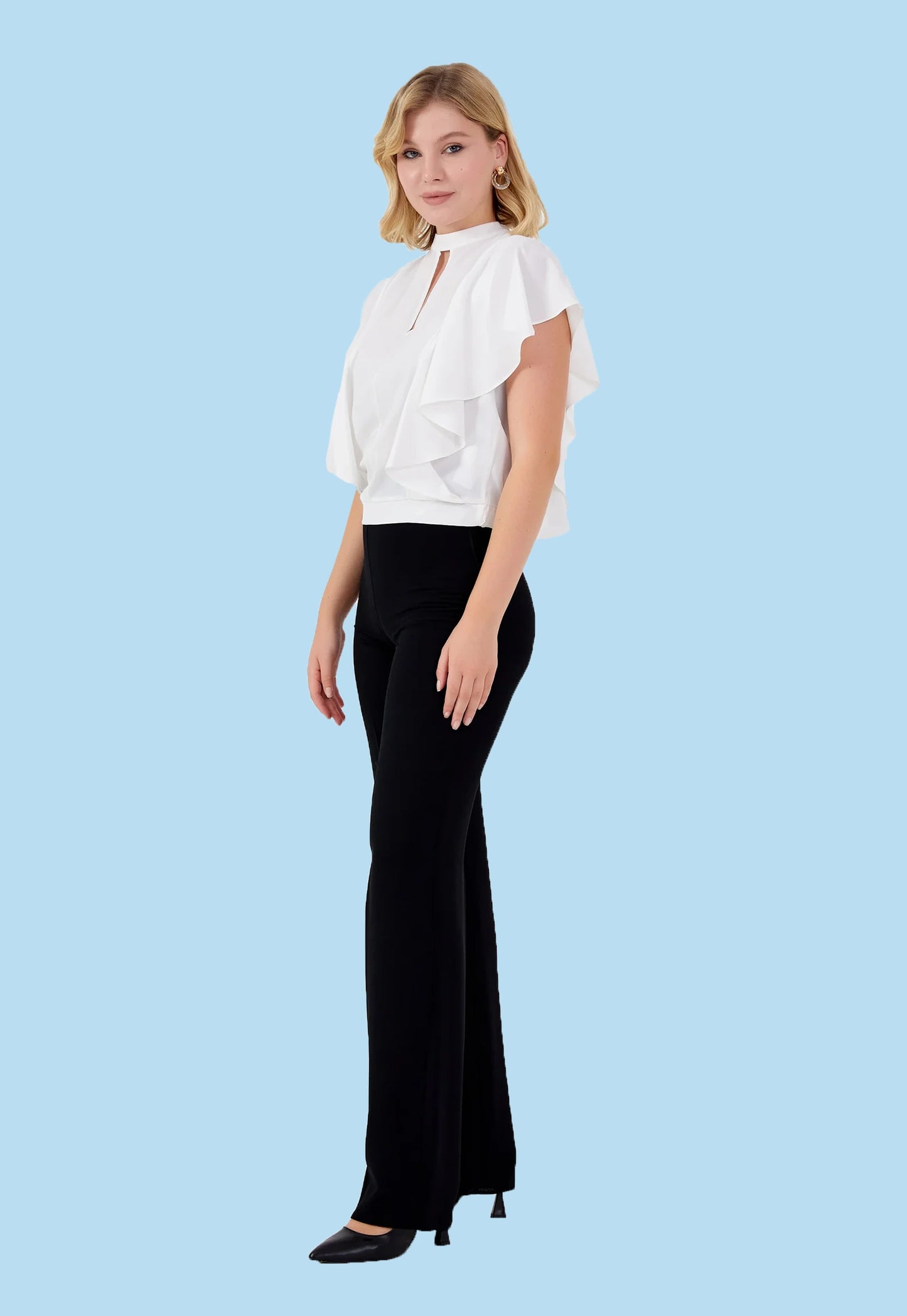 Short Sleeve Solid Color Regular Blouse White