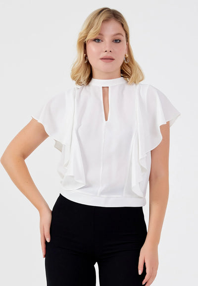 Short Sleeve Solid Color Regular Blouse White