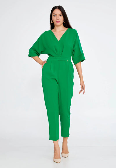 Mid-Length Solid Color Regular Fit Regular Casual Jumpsuit Green