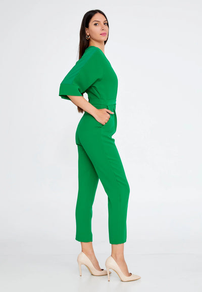 Mid-Length Solid Color Regular Fit Regular Casual Jumpsuit Green