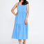 Sleeveless Midi Crepe Column Regular Casual Dress Blue