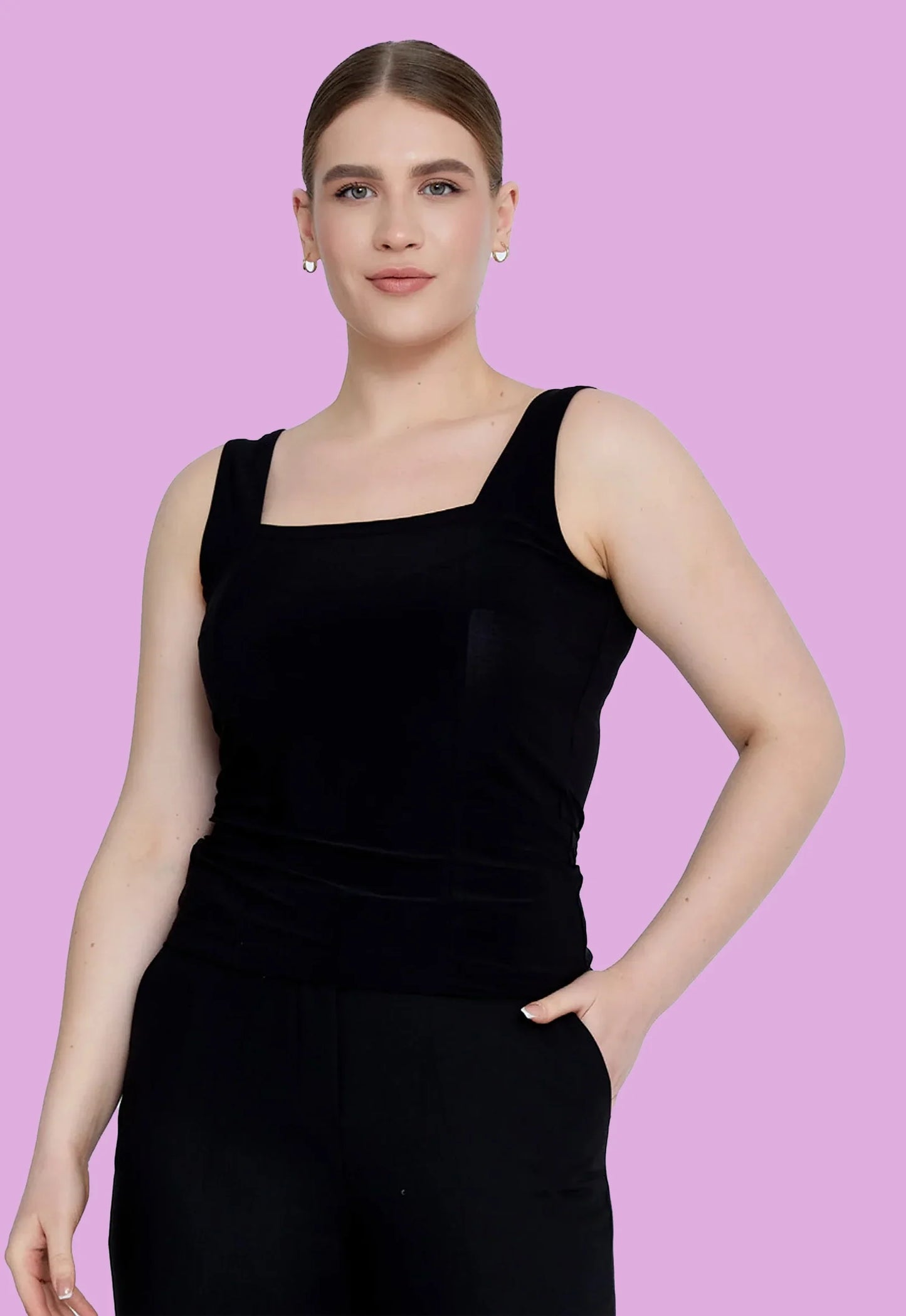 Sleeveless Solid Color Plus Size Blouse Black
