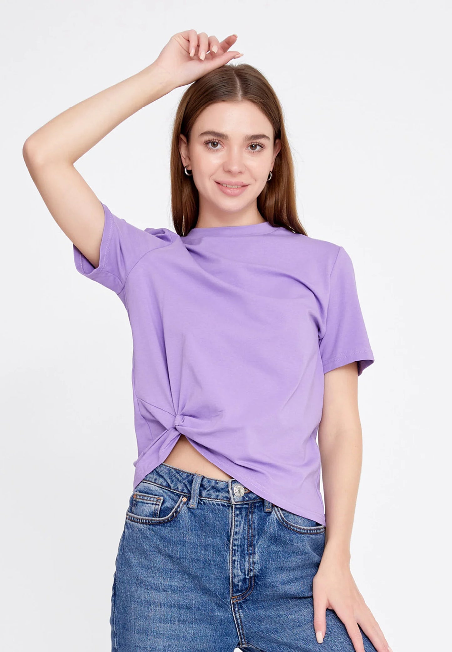 Short Sleeve Solid Color Regular T-shirt Lilac