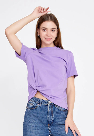 Short Sleeve Solid Color Regular T-shirt Lilac