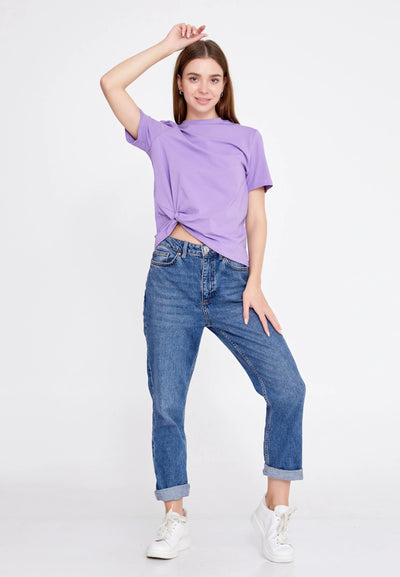 Short Sleeve Solid Color Regular T-shirt Lilac