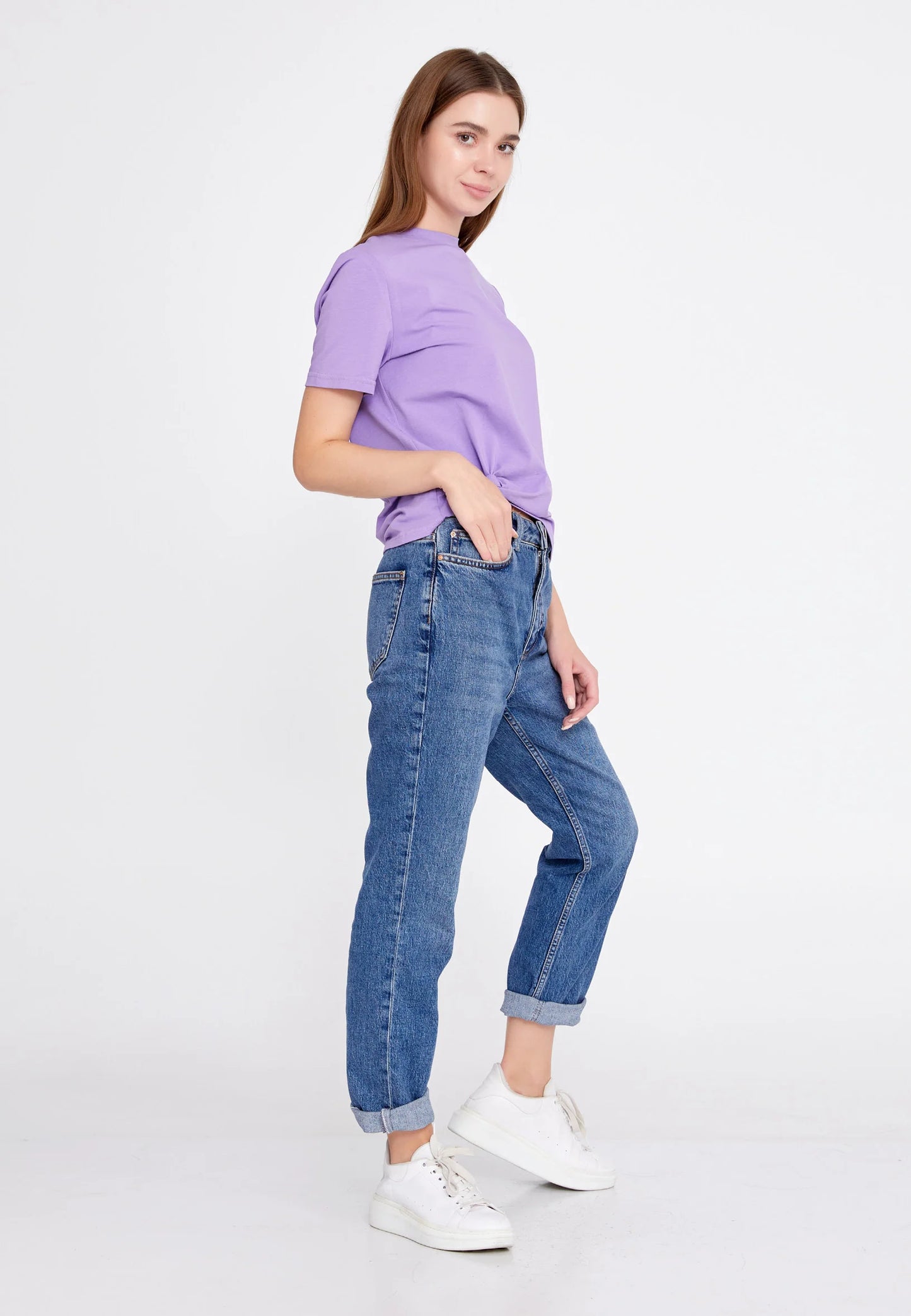 Short Sleeve Solid Color Regular T-shirt Lilac