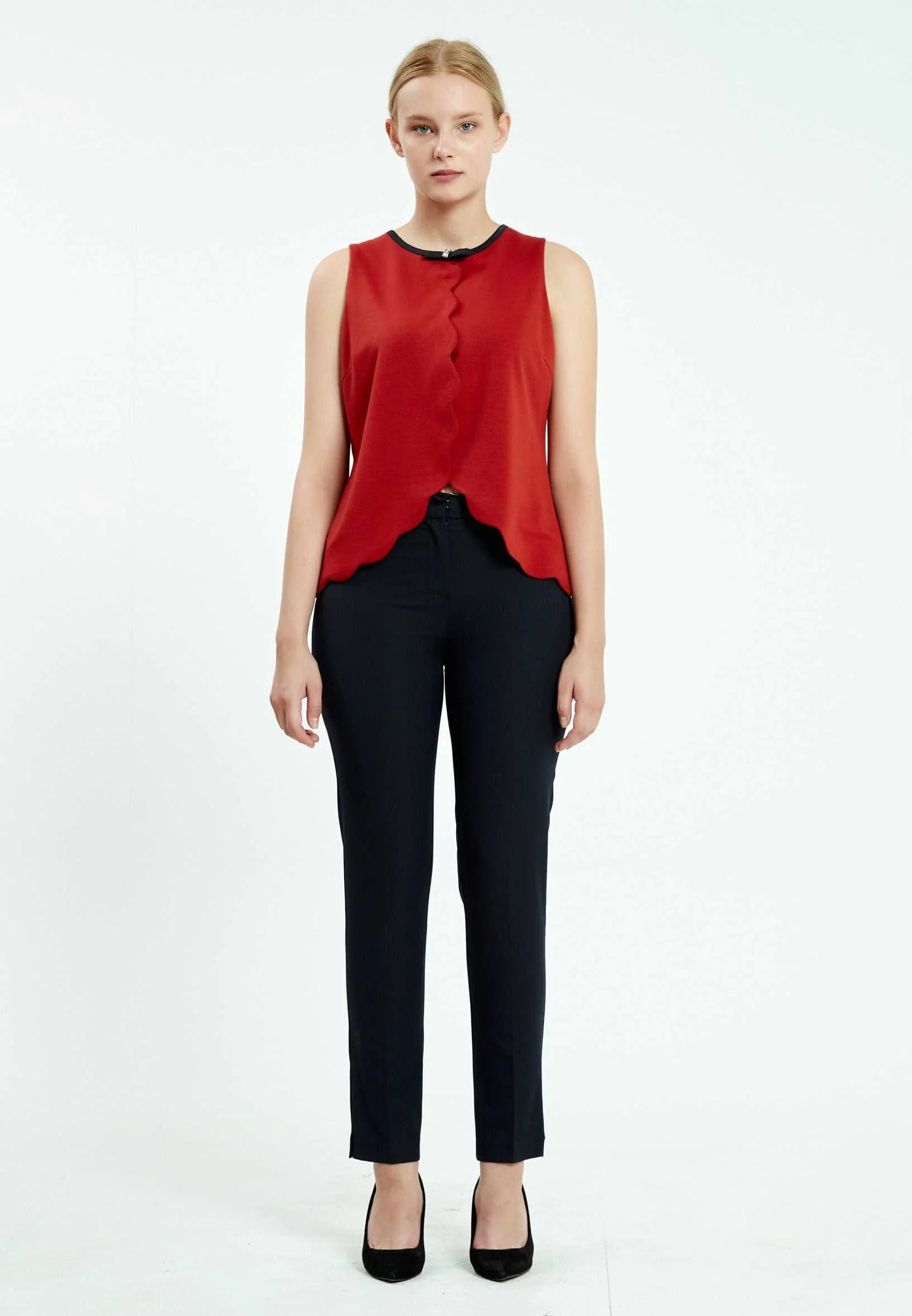 Sleeveless Solid Color Regular Blouse Red